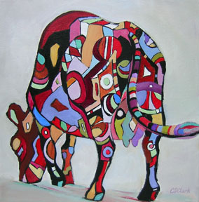 abstracted painting of a cow