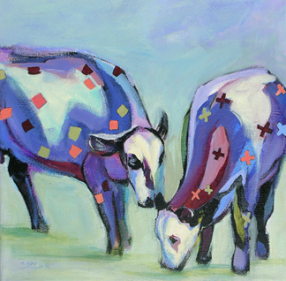contemporary painting of cows