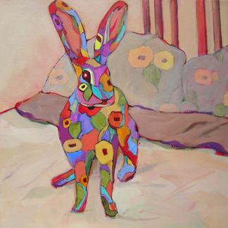 abstracted painting of rabbit by Carolee Clark