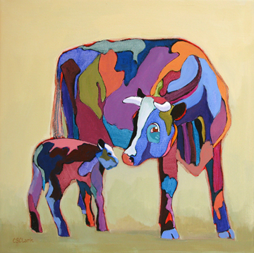 contemporary abstracted cow painting by Carolee Clark