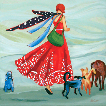 contemporary figure painting of  a woman with dogs by Carolee Clark