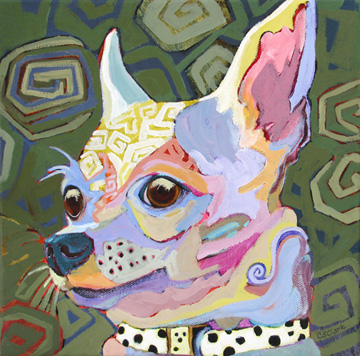 contemporary dog portrait painting by Carolee Clark